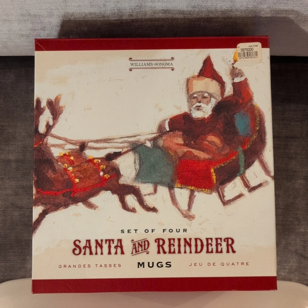 WILLIAMS & SONOMA Santa & His Reindeer Mugs (3) & Platter Set  By MARK LACAZE